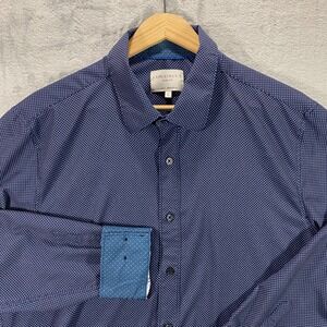 CON.STRUCT Button Down Shirt Mens L Navy Blue 4-Way Stretch Slim Fit‎ Office